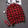 Men's Korean Style Black & White Plaid Shirt: Trendy, Loose, Long-Sleeved, Casual Top for Spring and Autumn.