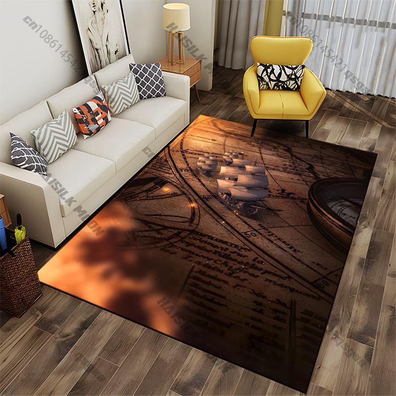 Exploration navigation ships old map carpet Yoga living room room decor children's crawling mat doormat area rug games mat