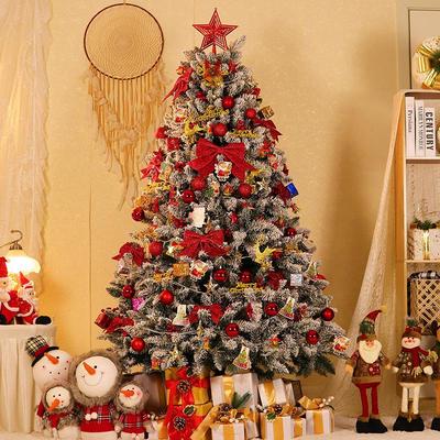 Flocked Snowfall Christmas Tree Decoration Set for Home with Snowflake Scene