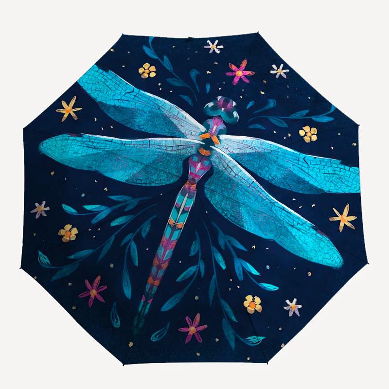 1pc Dragonfly Symphony: A Whimsical Nighttime Dance Umbrella with Plastic Handle,Suitable for All Seasons UmbrellaPT586