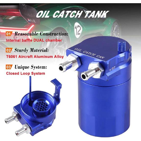 Universal 350ml Oil Catch Can Tank 0046 Aluminum Polish Baffled Reservoir Blue