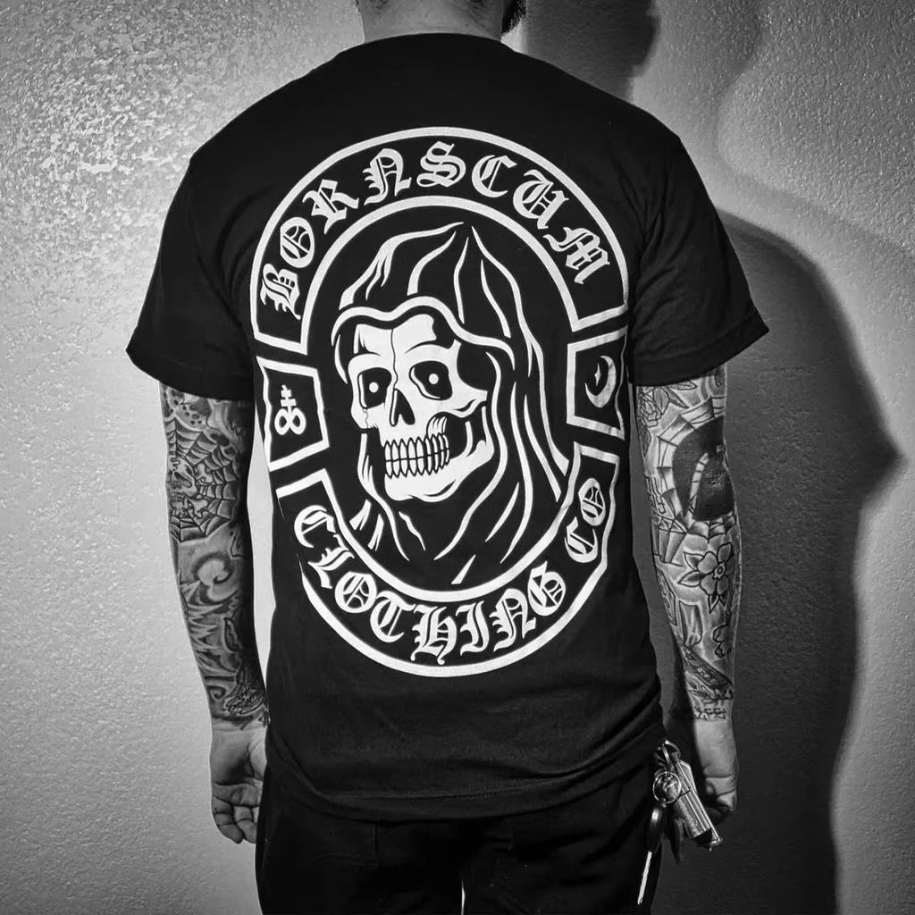 Gothic Punk Style Skull Graphic Men Tshirts Street Rock Hip-Hop Streetwear Heavy Metal Rock Top Motorcycle Tees