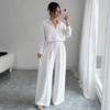 Spring Fashion Plus-Size Women's Two-Piece Set: Linen-Style Shirt & High-Waisted Loose Pants