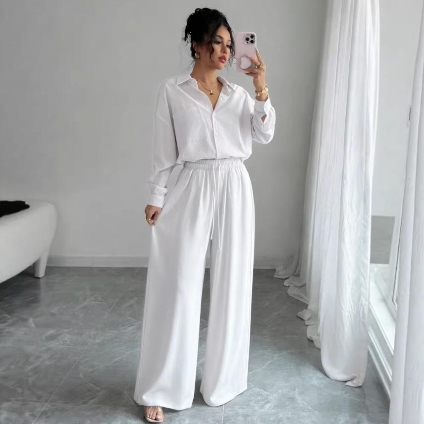 Spring Fashion Plus-Size Women's Two-Piece Set: Linen-Style Shirt & High-Waisted Loose Pants