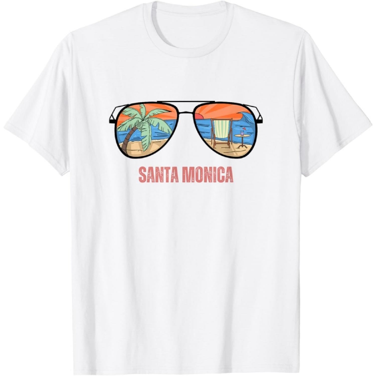 Santa Monica Beach Vacation Retro Sunglasses Ocean View T-Shirt S