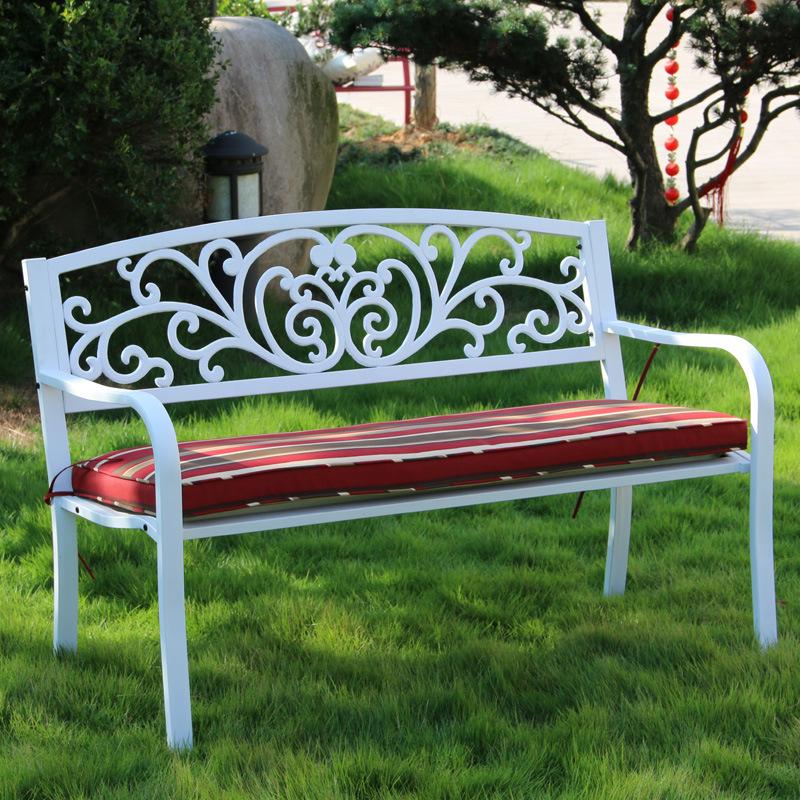 Wrought Iron Outdoor Double Bench with Backrest for Patio or Balcony