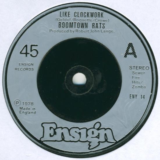 

7inch Record BOOMTOWN RATS - Like Clockwork ENY14 Ensign 1978 UK Rock Used