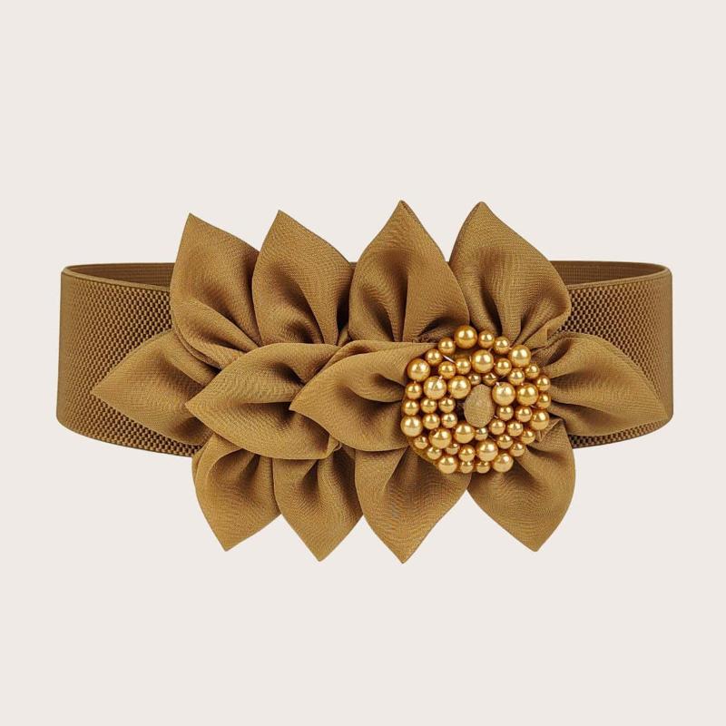 Elastic Waistband, Women's Korean Version, Big Flower Decoration, Fashionable and Versatile, Wide Waistband, Dress, Accessory