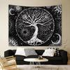 Black Bohemian Style Tapestry with a Beautiful and Psychedelic Background of the Tree of Life Sun and Moon Elements