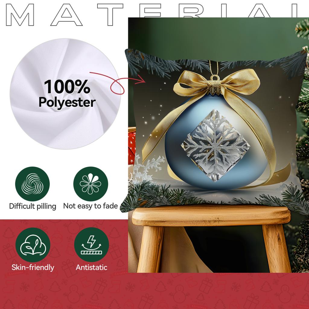 Christmas Ball Bow Decoration Pillowcase Printed Polyester 40/45/50Cm Throw Pillowcover Decor Sofa Cushion Pillowslip Home Decor