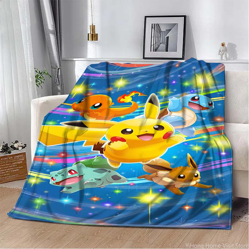 3D Printing Pokemon Anime Cute Cartoon Blanket Fluffy Children and Adults Sofa Plush Bedspread Throw Lunch Blanket for Sofa Bed