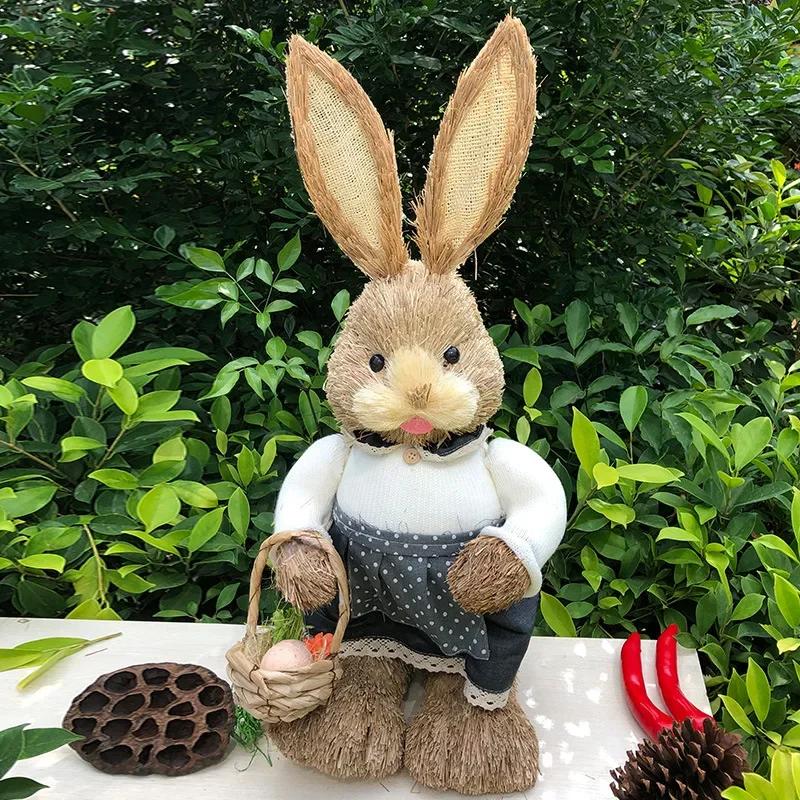 35cm Handmade Easter Bunny Decoration Cute Straw Rustic Party Desktop Decorations for Home
