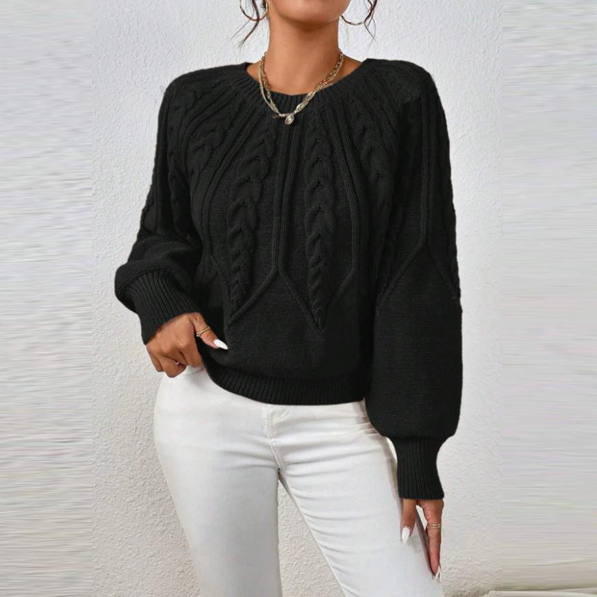 

Осень Зима Женские Вязаные Пуловеры Однотонные Круглый Вырез Длинный Рукав В рубчик Однотонные Повседневные Свитера Топы XL чёрный