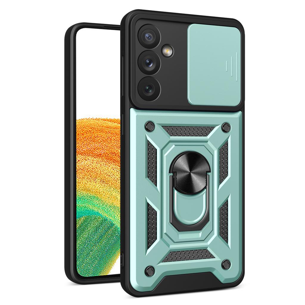Für Samsung Galaxy A34 5G Stoßfeste TPU+PC Hülle Ring Ständer Schiebe Kamera Schutz Kratzfeste Rückseite
