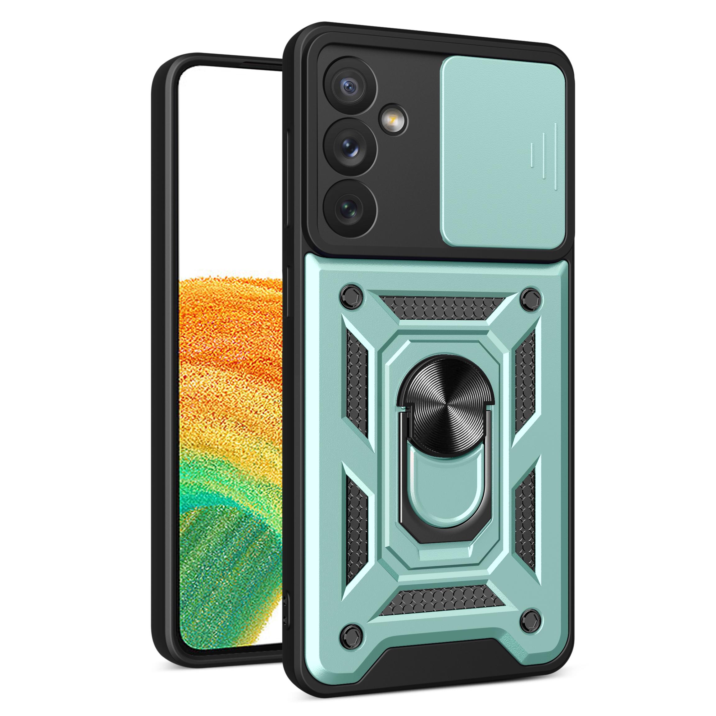 

For Samsung Galaxy A34 5G Shockproof TPU+PC Case Ring Kickstand Slide Camera Protector Anti-Scratch Back Cover Green