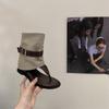 Retro Hong Kong style summer fashion cool boots casual belt buckle toe versatile short boots wedge heel shoes