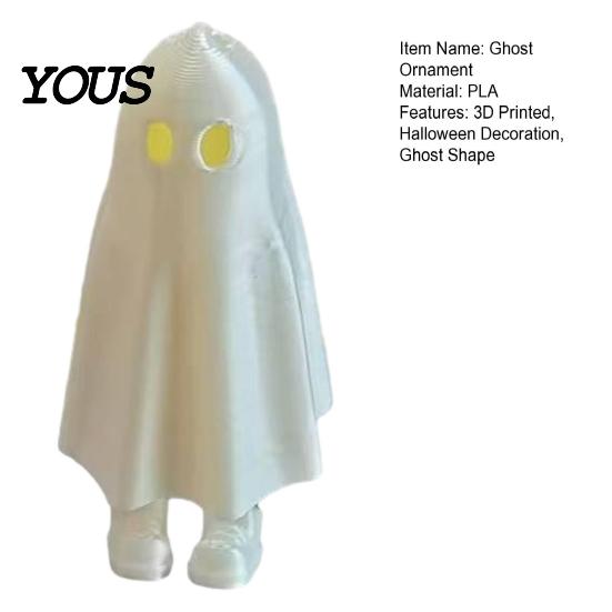 Spooky Ghost Ornament 3D Printed Halloween Figurine, Statue, Movable Joints Matte White Figure Fidget Toy, Desktop Decoration for Home Office,