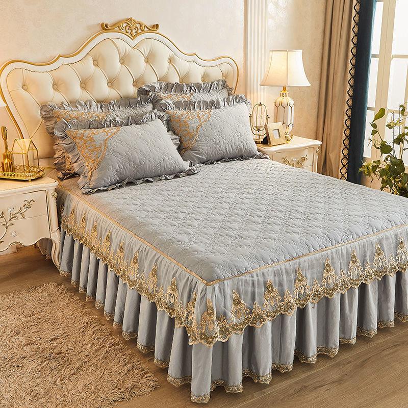 Thickened Cotton Bed Skirt One-Piece European-Style Lace Quilted Cotton Bedspread Three-Piece Set New Non-Slip Bedspread Four Seasons