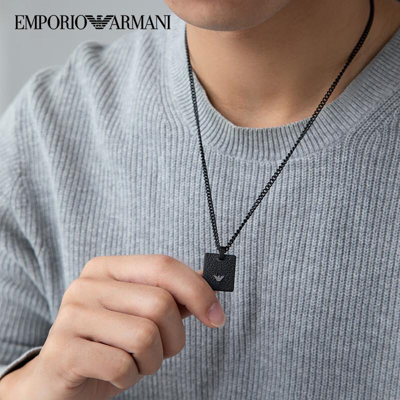 Emporio Armani matte black Cuban chain, fashionable inlaid eagle pendant, men's stainless steel necklace, men's style Basic packaging