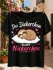 Das Dickerchen Macht Nickerchen Gerunisex Cute Quote Sping Sloth On A Pink Hearts And Crescent Moons  Unisex All Tshirt