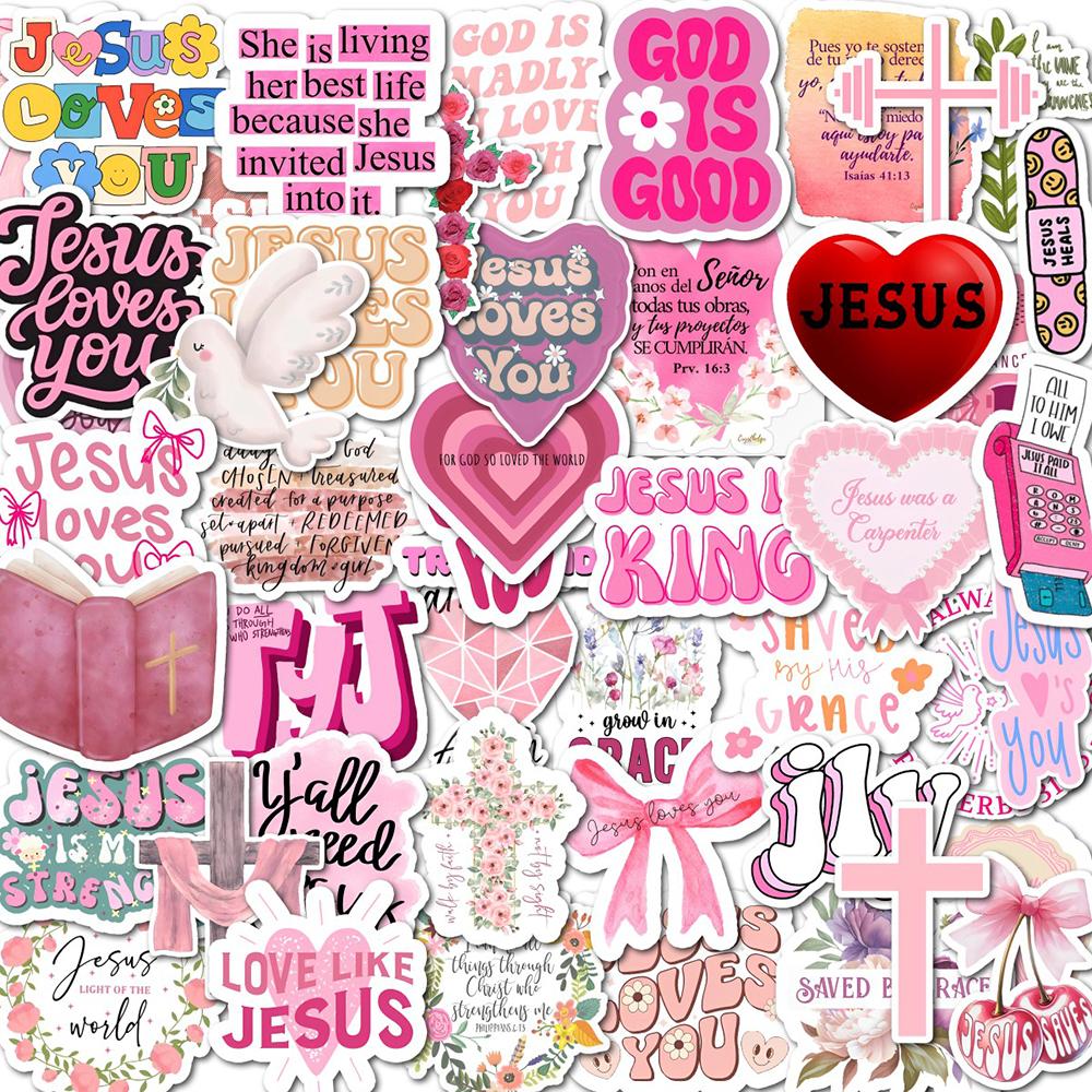50/100/200 Pink Bible Christian Cartoon Stickers Jesus Loves You Graffiti Stickers Water Bottle Notebook Phone Stickers