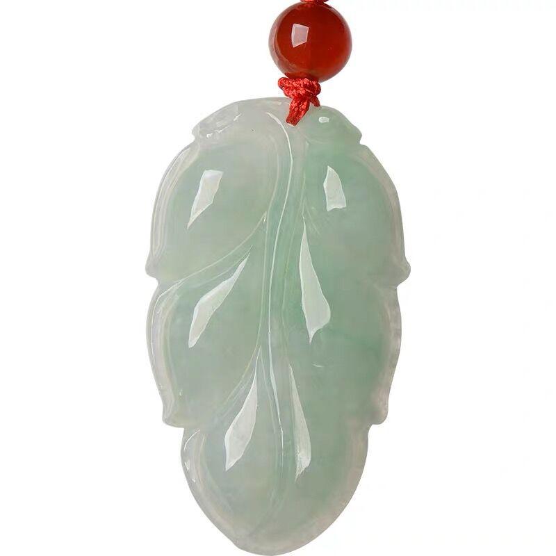 Burmese Jade Ice-Type Pendant Necklace with Golden Branches and Leaves for Men and Women