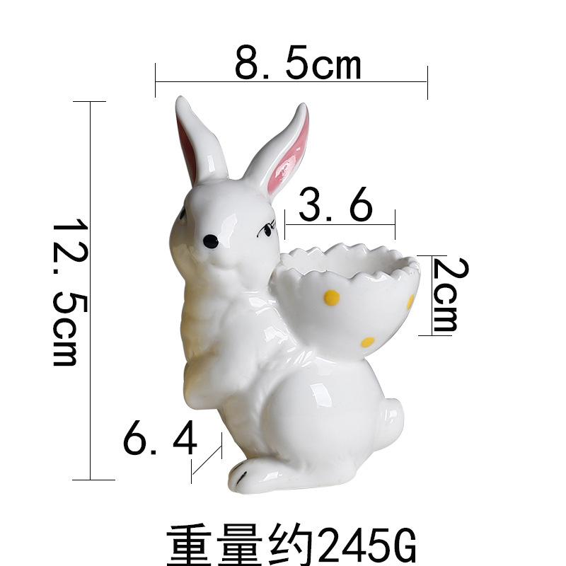 Nordic Style Easter Hand-Painted Ceramic Cartoon Egg Back Rabbit Egg Cup Egg Holder Egg Rack Home Decoration Ornament As shown in the picture