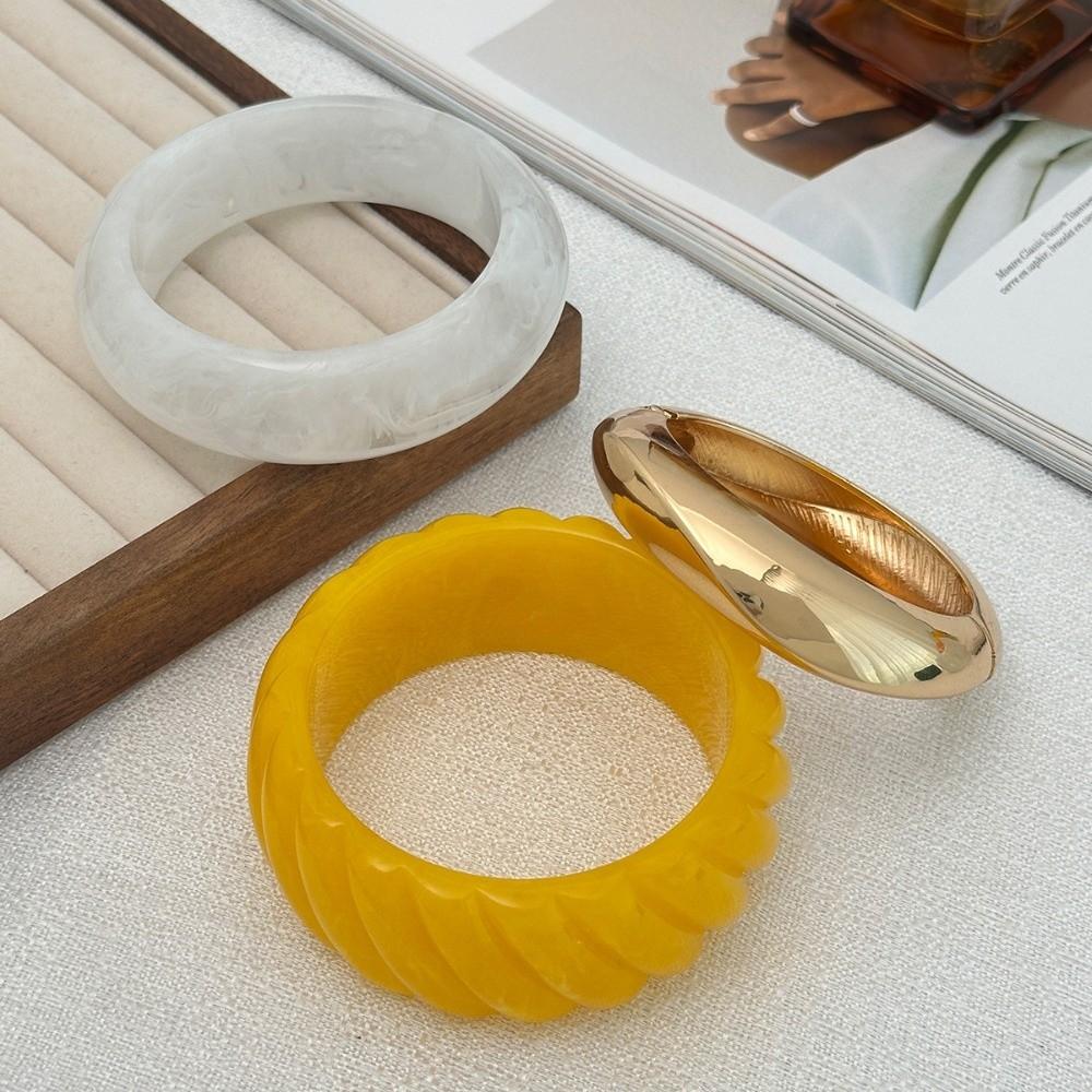 Gold Acrylic Bangle Smudging Retro Hand Ring Unique Irregular Wide Bracelet  Lady Girls