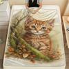 1PC Cat Print FlAannel Blanket, High Quality Comfortable for All Seasons, Home Decor, Warmth and Comfort