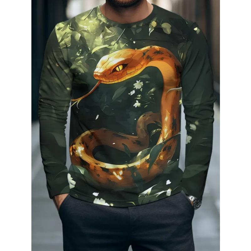 Men's Casual Daily Long-sleeved T-shirt, with Fashionable Printed Design, a Comfortable and Casual Top That Can Be Machine Washed
