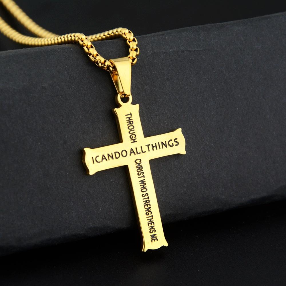 European, American, Japanese and Korean Letter Cross Pendant Necklace Casual Fashion Titanium Steel