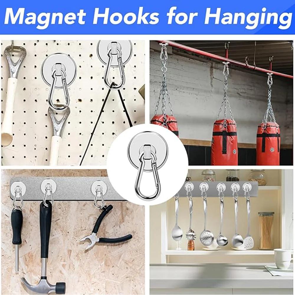 Strong Neodymium Magnetic Hooks 360°Rotating Carabiner Magnet Hook Refrigerator Kitchen Bathroom Hanging Hangers Home Organizer
