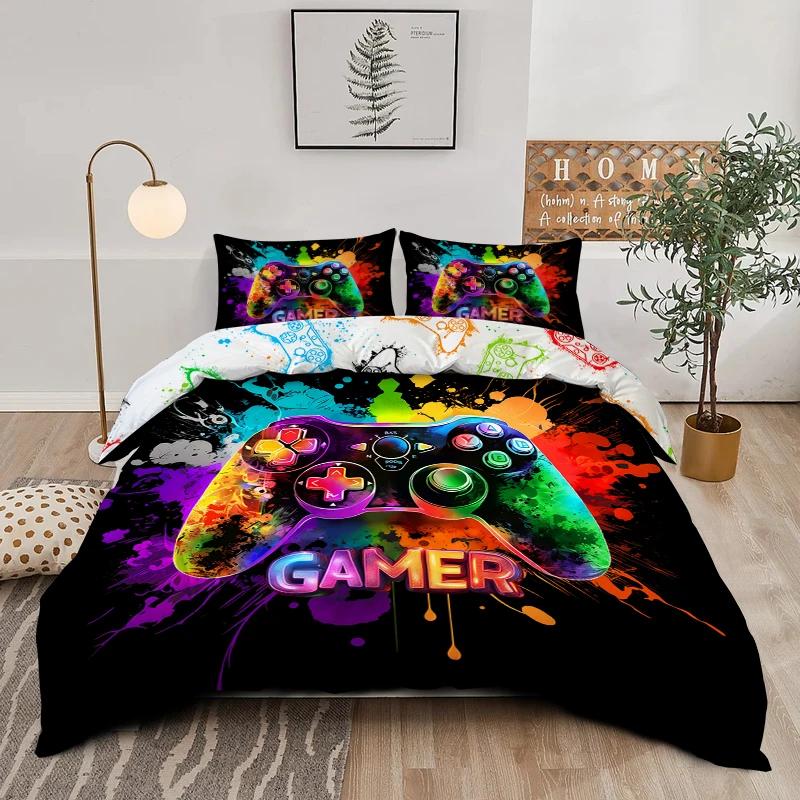 

3PC Oil Colored Game Console Duvet Cover, 1 Duvet Cover+2 Pillowcases, Digital Printing Technology, Comfortable And Soft Fabric EU Twin(135x200cm)