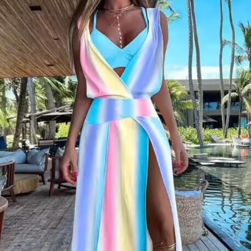 BITCED Ärmelloses Sommerkleid mit V-Ausschnitt und bedrucktem Saum für Damen