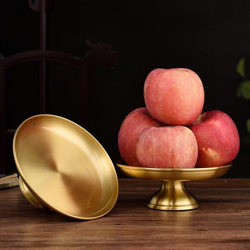 Buddhism Polishing Copper Bowl Tribute Fruit Dish Auspicious 17.5 CM Plate Tibetan Eatables Tray Altars Desktop Home Decorative