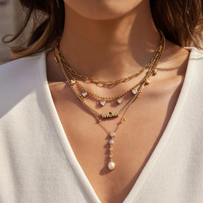 Mothers Day Titanium Steel Zircon Necklace Women Light Luxury Small Clavicle Chain Fashion Commute Jewelry
