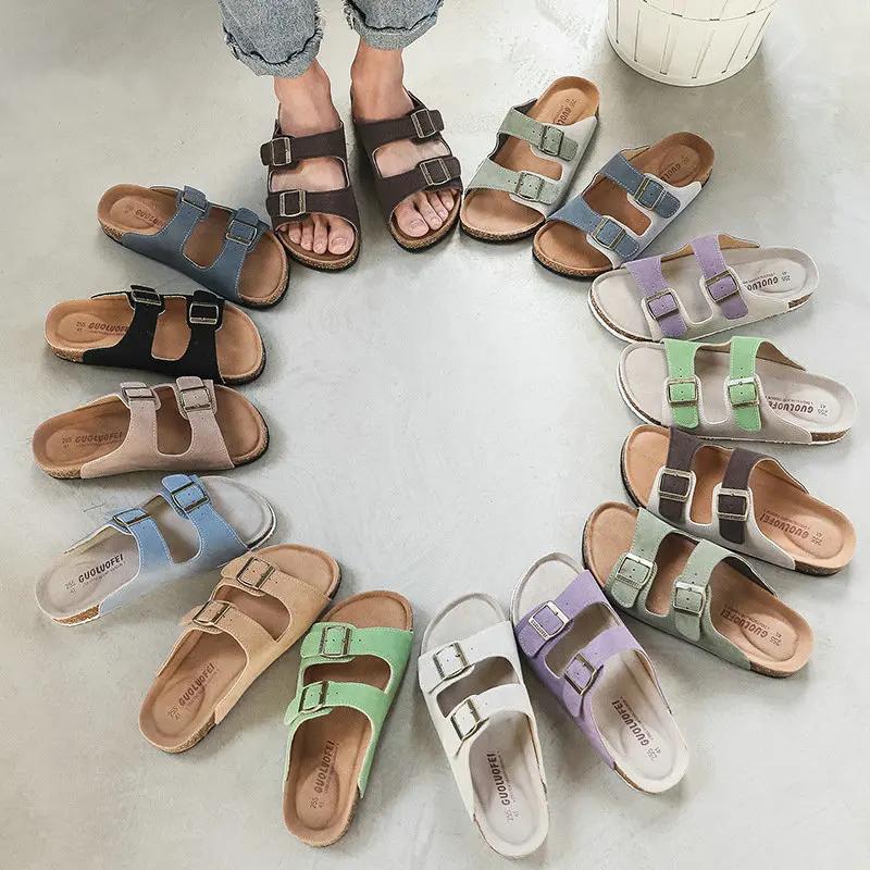 Fashion Fashion Cork Slippers Women's Summer Outdoor Antiskid Couple Leather Sandals Vacation Beach Slippers Flip Flops Big Size 35-46