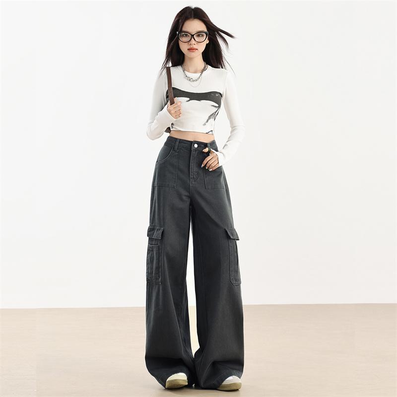 Women's Brown Velvet Wide-Leg Cargo Pants with Multi-Pockets - Spring 2025 Hiking & Casual Wear