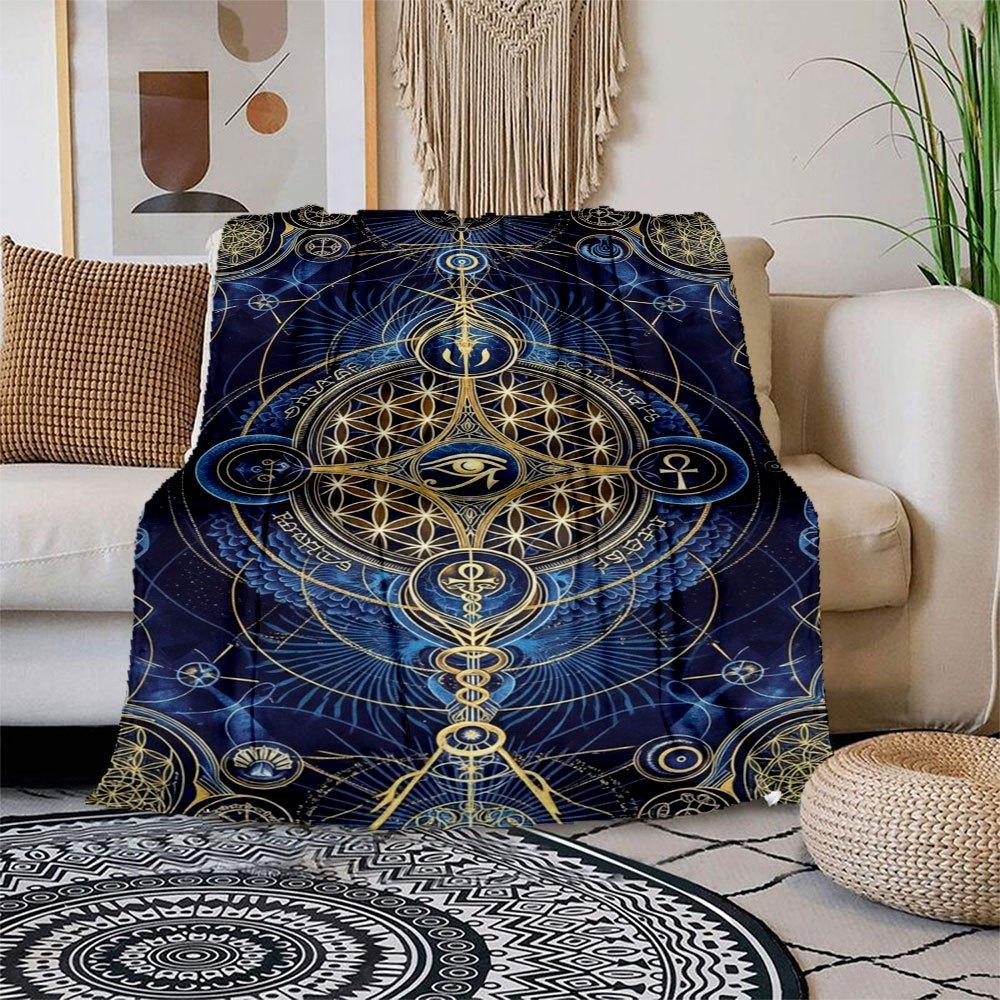 Sacred Geometry Tapestry - Spiritual Symbols Wall HangingBlanket Flannel Throw Blanket for Sofa, Bed, Travel, Camping, Office, Couch, Chair, 150x180cm