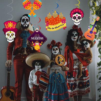 Mexikanische Tag der Toten Party Dekoration Wimpelkette Banner Totenkopf Banner Flagge Kuchenaufsatz Halloween Wanddekoration