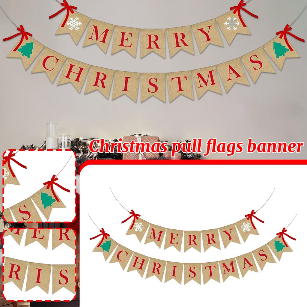Merry Christmas Banner Christmas Sign Garlands Snowflake Christmas Tree Christmas Party Decorations Xmas Gift New Year