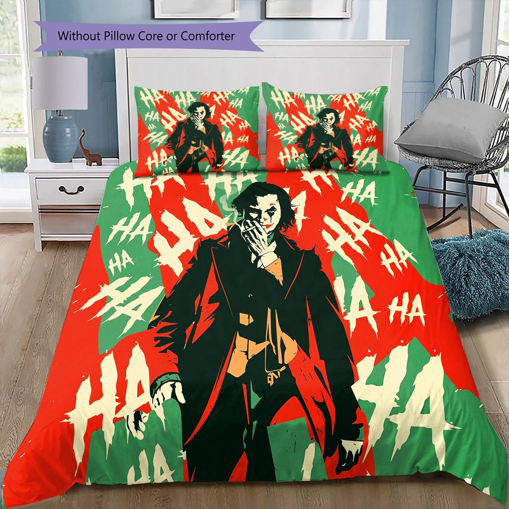 Text Background Clown Bedding Set, 1 Duvet Cover & 2 Pillowcases, Suitable for Home, Ideal Gift for Fans