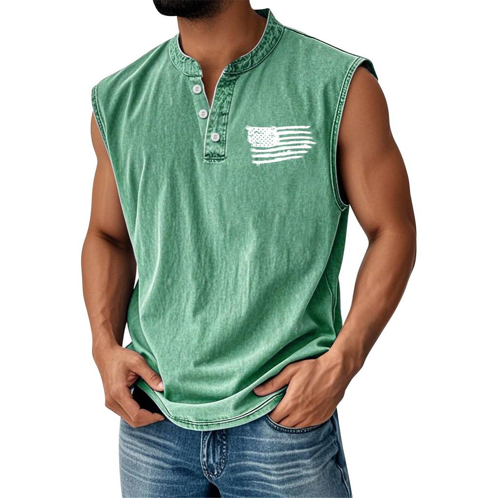 Men's Summer Independence Day Printed Sports Button Pocket Sleeveless Vest