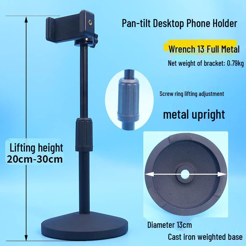 Metal Desktop Gimbal Stand: Dual-Position Phone Clip with Multi-Angle Adjustment for Anti-Shake Live Streaming and Shooting