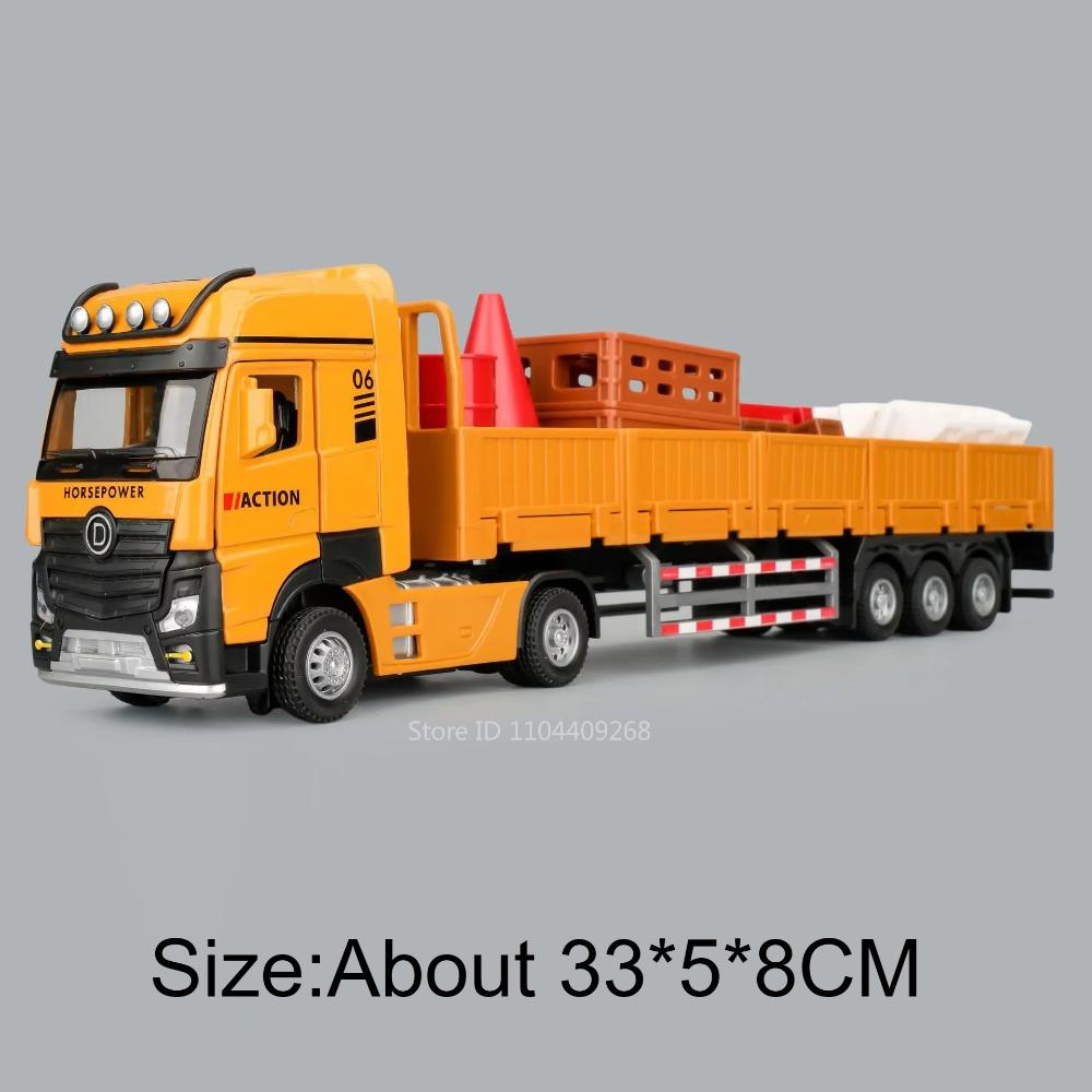 1:32 Flatbed Trailer Roadblock Transpot Truck Model Toy Alloy Diecast Vehicle Simulation Engineering Models Sound Light Gifts