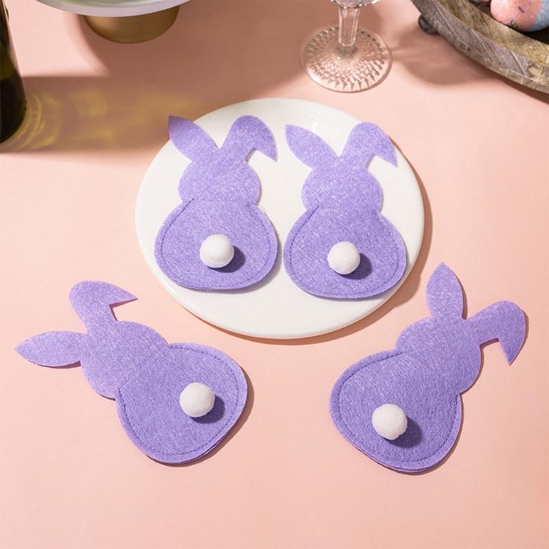 4 Pezzi Pratica Sacca Portaposate in Feltro a Forma di Coniglio Sacca Portaposate in Feltro con Coniglio di Pasqua Decorazioni Felici di Pasqua per Posate