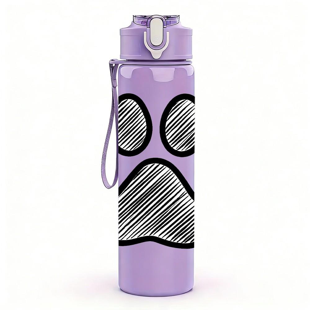 1PC Dog Paw Footprint Sketch Print 750ml Color Plastic Sports Water Bottle Leakproof Flip Straw Lid Suitable for Sports Office Home Use