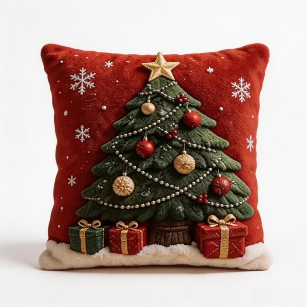 Simulated Christmas Pillow Cover Christmas Tree Soft Smooth 2D Flat Xmas Tree Pillowslip Elk Deer 45cm 17.72in