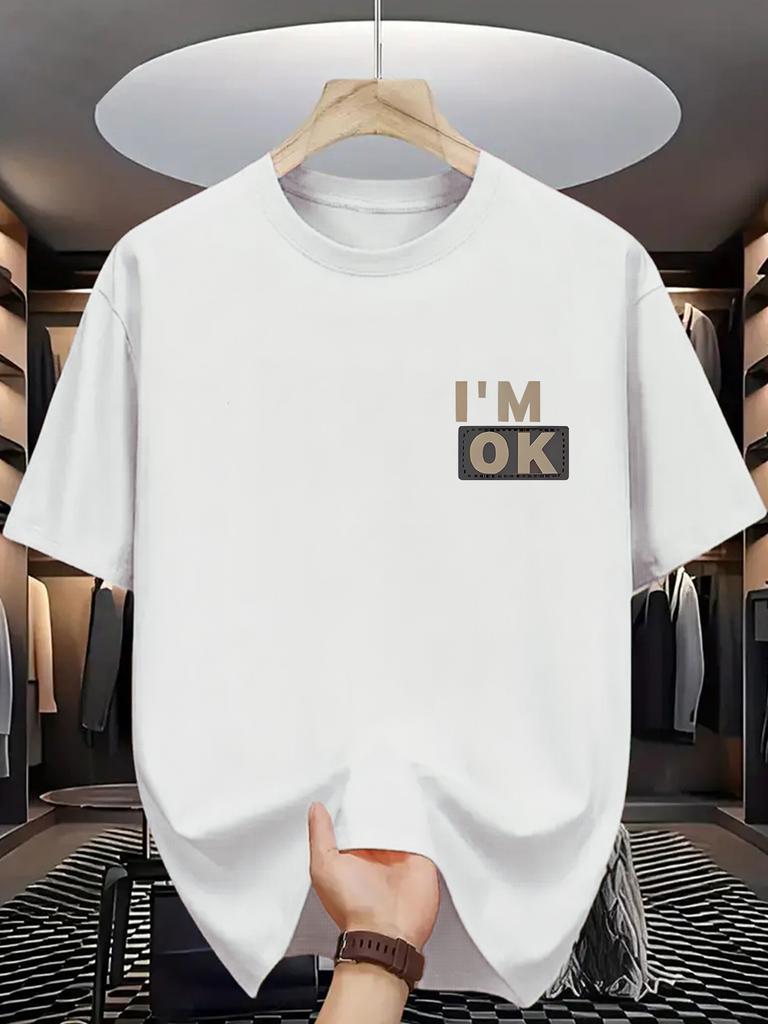 Unisex Crew Neck Tee Im Ok Minimal Chest Letter Slogan Print Soft Cotton Loose Short Sleeve Summer Casual Male Streetwear Tops