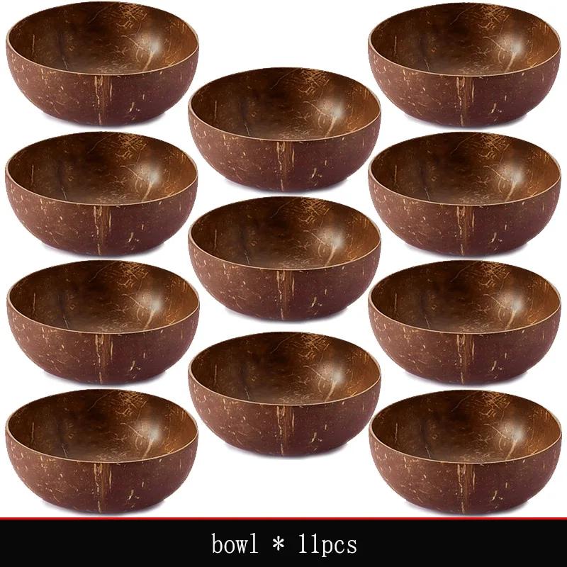 Natural Coconut Bowl 12-15cm Handmade Wooden Tableware Wood Spoon Dessert Fruit Salad Mixing Rice Ramen Bowl Kitchen Dinnerware